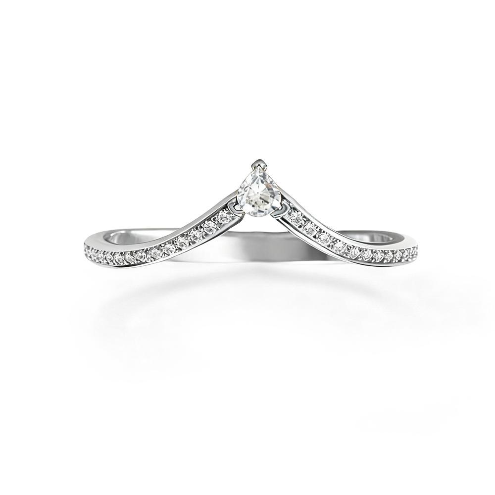 V-Shaped Moissanite Rings 925 Sterling Silver Plated 18K Gold Solitaire & Pavé Band Engagement Promise Rings for Women