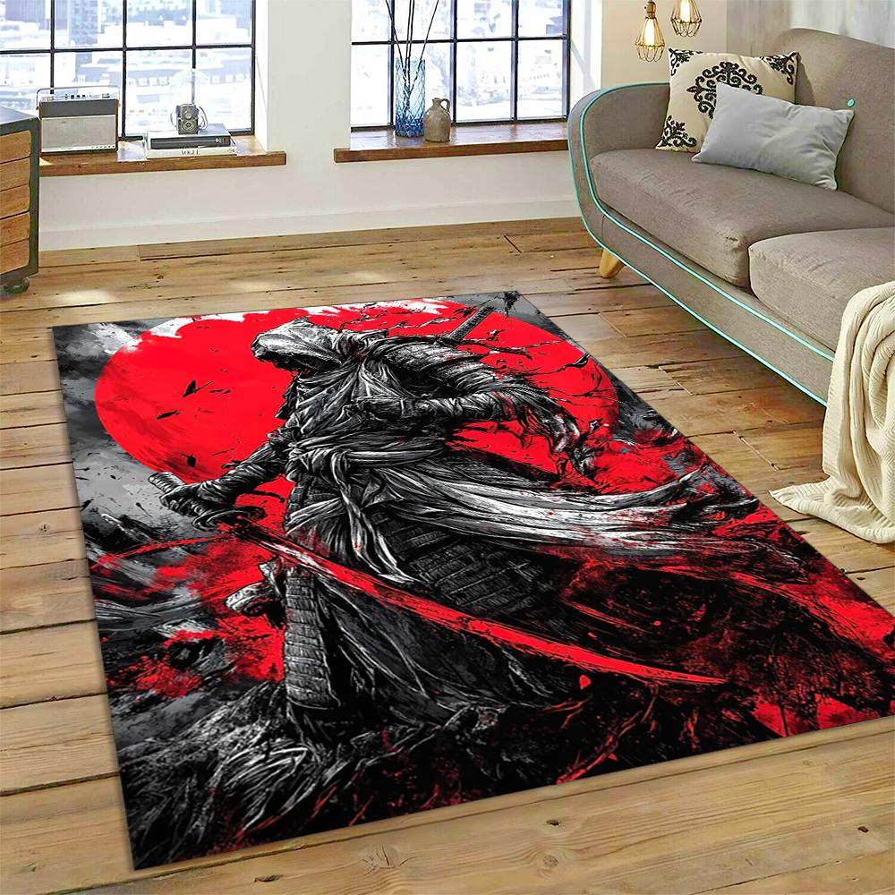 2025 New 3D Japanese Samurai Bushido Katana Cartoon Carpet Rug for Living Room Bedroom Home Sofa Decoration,Non-slip Floor Mat