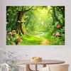 2D Fairy Tale Forest Background, Whimsical Mushrooms & Sunlight Themed Party Backdrop