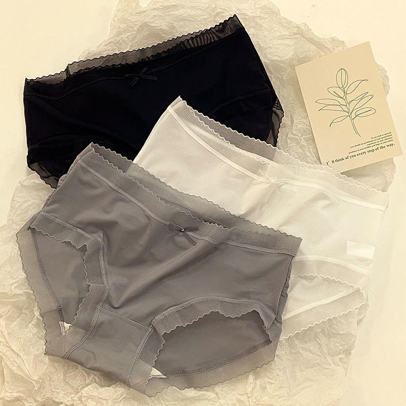 

Однотонное бесшовное нижнее белье, женское тонкое сексуальное нижнее белье из ледяного шелка, милые кружевные трусы с бантом для девочек