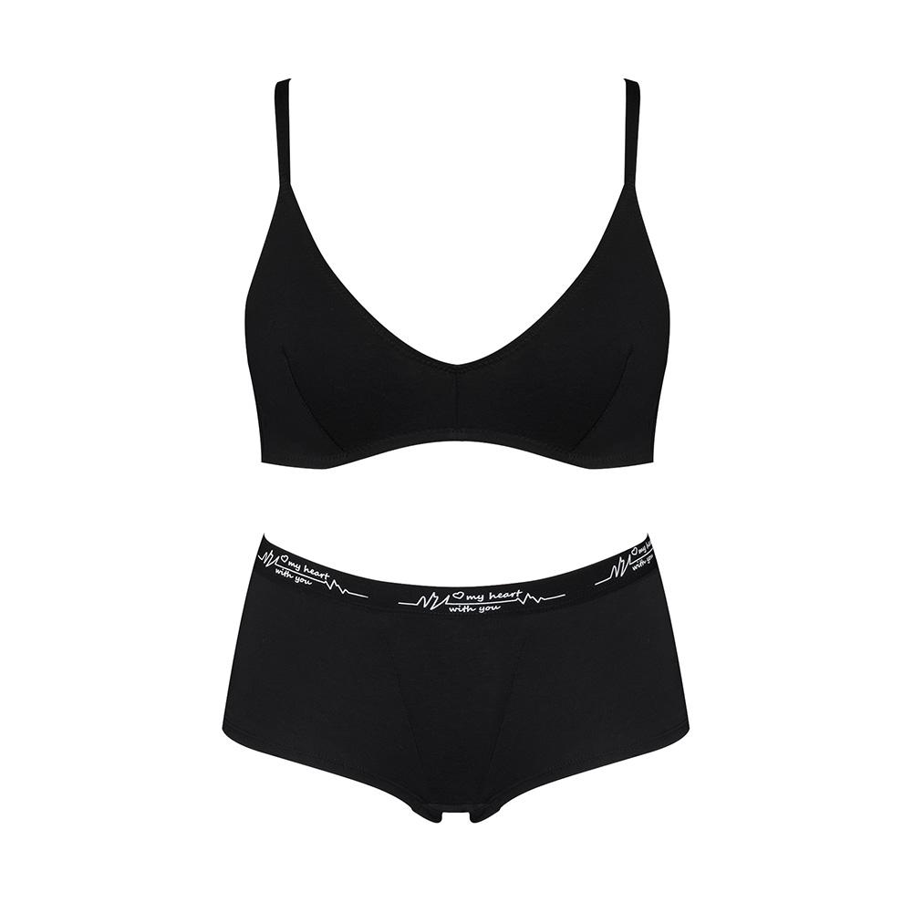 

Женский комплект нижнего белья с бюстгальтером на косточках и без подкладки M чёрный