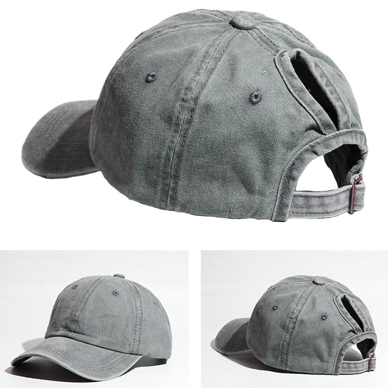 1 Stück Damen Einfache Baumwolle Weich Lochdurchführung Gewaschen Hoher Pferdeschwanz Hut Oberteil Baseballkappe