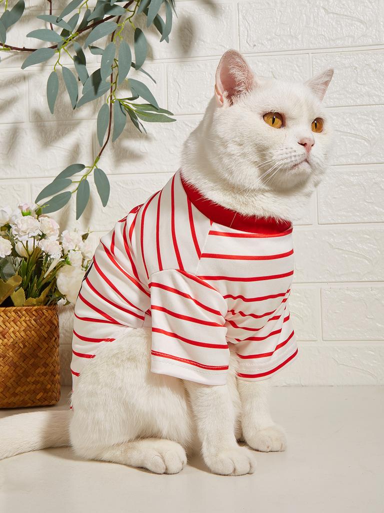 Pet Cloth Dog Striped T-shirt Cloth Heart Printed Puppy  Doggie Kitten Costume Pet Apparel Father's Day