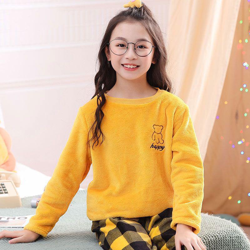 Flannel Boys' Pajama Set - Coral Fleece, Medium-Large, Plus Velvet, Thickened for Autumn/Winter