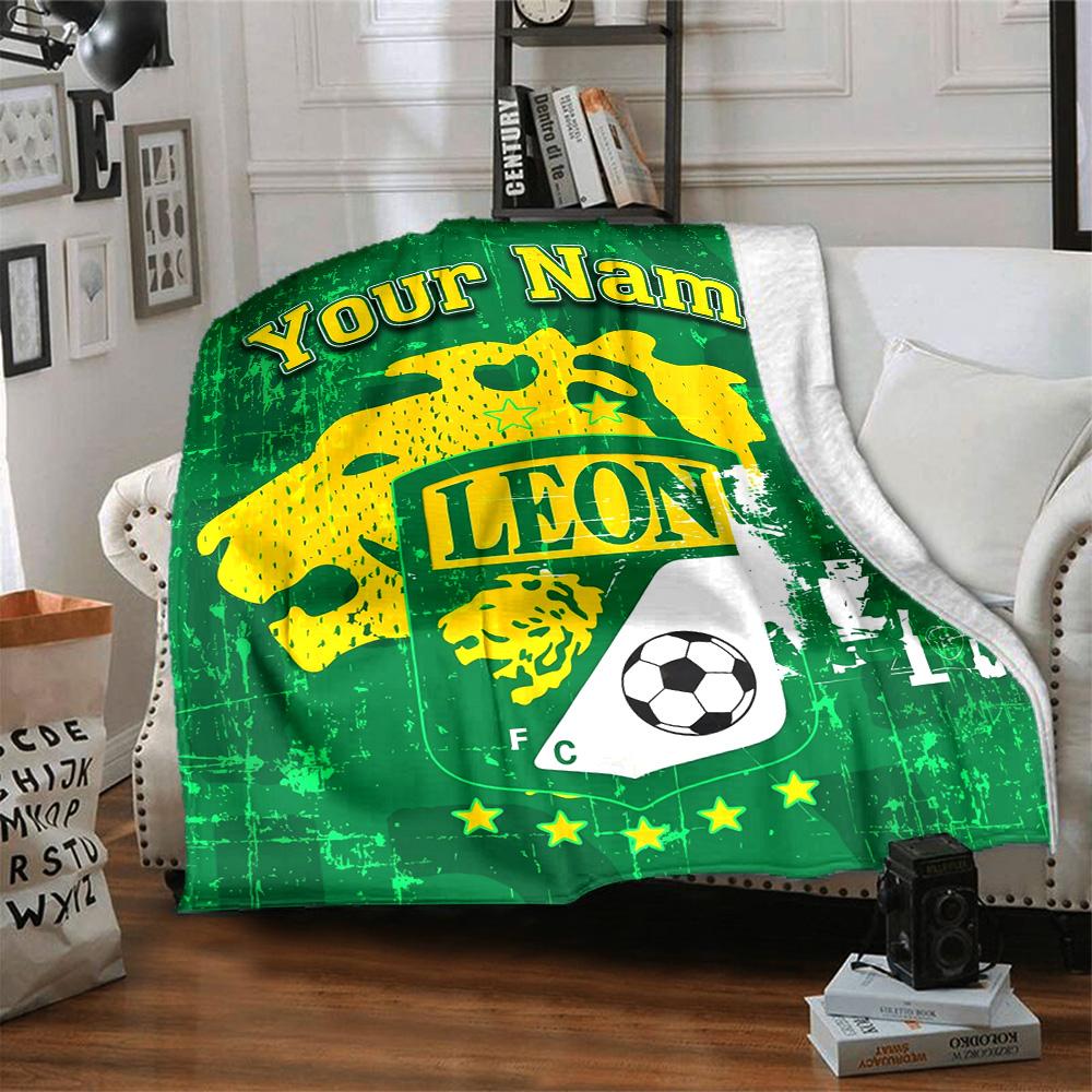 1pc Leon logo Blanket with Custom Name, Gift, for Men and Women, Soft Blanket, Good for Sofa Bed Couch Travel, Lightweight Flannel Blanket