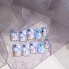 24 Pieces Acrylic Press On Nails Blue 3D Texture Design False Nail Starfish Summer Nail Set Full Cover Stick On Nail