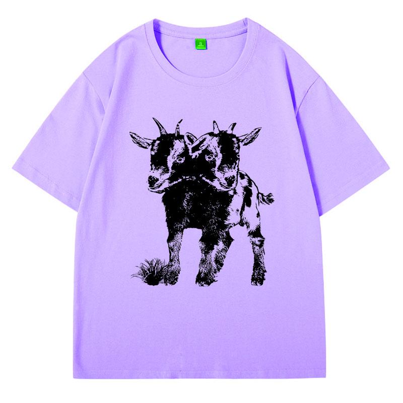 Two Headed Goat Shirt Funny Meme T Shirt for Women Men Cool Graphic T Shirts Weird Creepy Occult T-shirt Short Sleeve Clothes