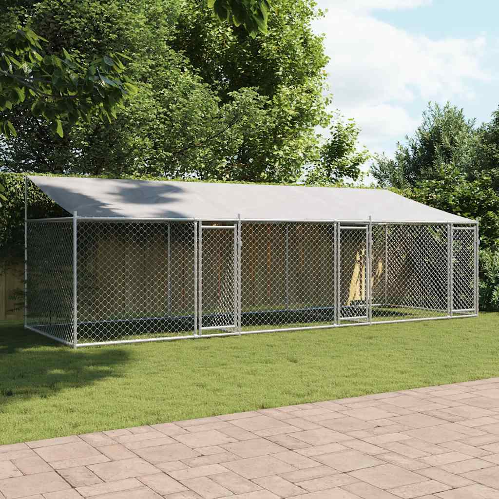 Vidaxl Gabbia per Cani, con Tetto e Porta, Grigia, 6x2x2 m, Acciaio
