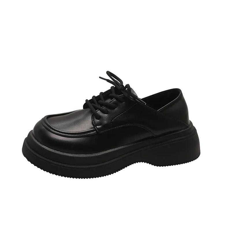 

Женская обувь Оксфорды на платформе Британский стиль Женская обувь Круглый носок Повседневные кроссовки Туфли-лодочки на платформе и среднем каблуке 38 чёрный