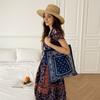 Retro Ethnic Style Shoulder Bag Printed Women's Handbag Elegant Cashew Flower Canvas Bag  Female