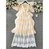 Fancy Dress Goddess Temperament Sexy Deep V Neck Waist Slimming Long Lace Sleeveless Vest Elegant Dress