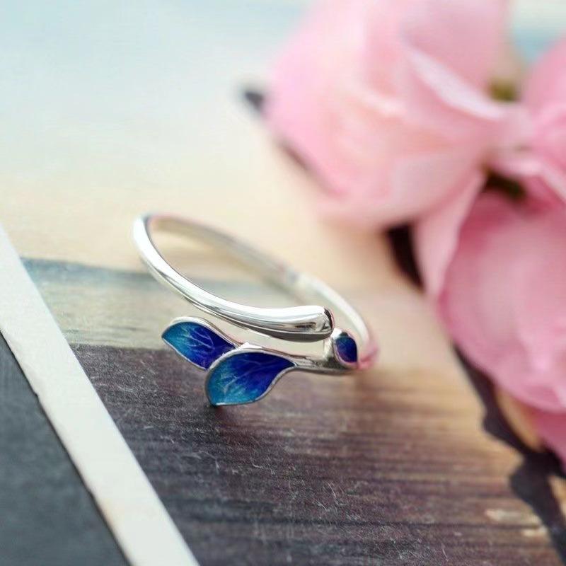 Green Enamel Leaf Ring Adjustable Oil Drop Open Ring Women's Ring for Ladies Personality Daily Holiday Party Jewelry Accessories