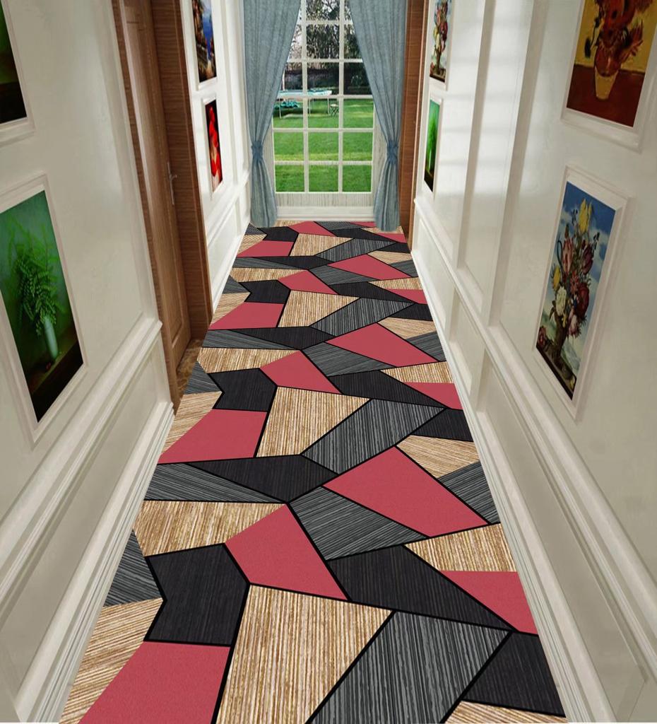 Nordischer geometrischer langer Flurteppich, leichter Luxus, Läuferteppich für Zuhause und Hotel, kann individuell angepasst werden, Treppenmatte für die Villa, rutschfester Flurteppich