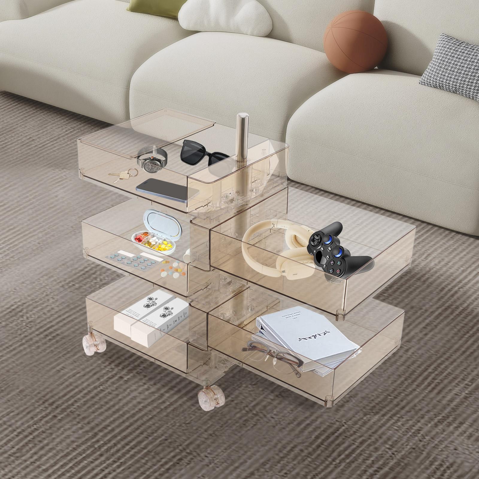 

5 Tiers 360° Rotating ABS Storage Cabinet,Khaki/Green/Orange Rectangular Storage Cabinet with Wheels for Living Rooms,Kitchens