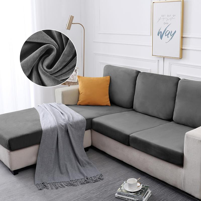 Velvet Sofa Seat Covers Plush L-Shaped Sofa Cushion Covers Elastic Slipcover All-Inclusive Couch Sofa Cover For Home Dining Room