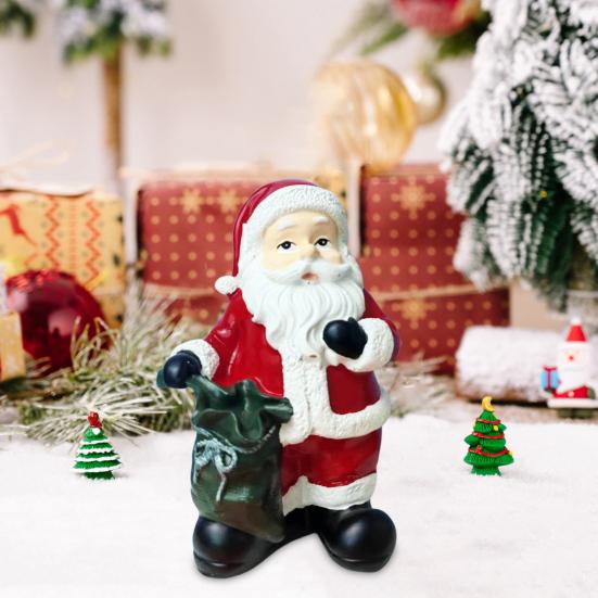 Santa Claus Figurine Christmas Tabletop Resin Santa Sculpture with Gift Bag for Mantle Bookshelf Home Decor