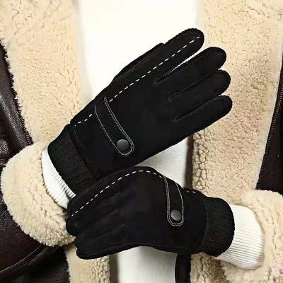 Men's Autumn/Winter Pigskin Leather Motorcycle Gloves with Velvet Lining and Touchscreen Compatibility