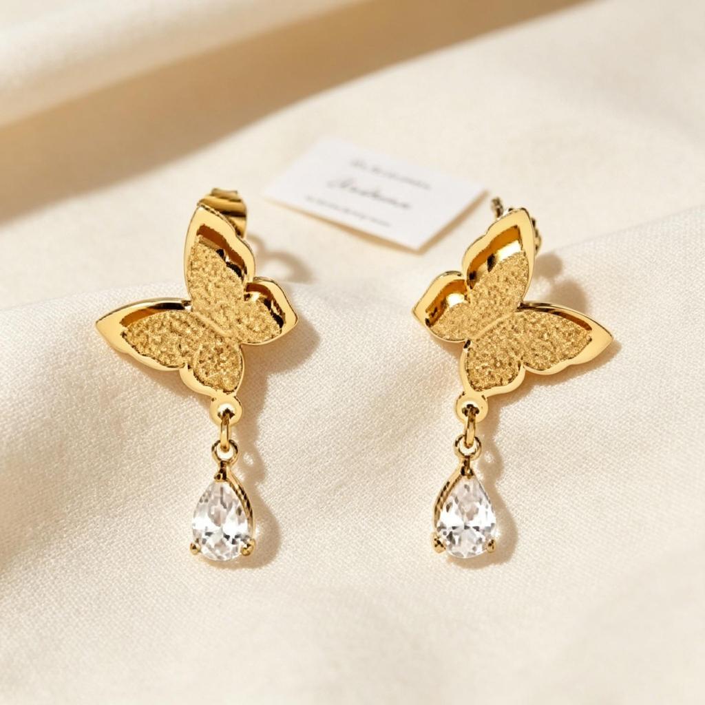 Versatile Butterfly Zircon Inlaid Stainless Steel Stud Earrings for Women