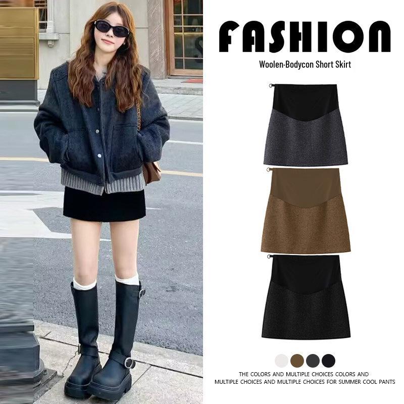 Woolen Maternity Skirt: Autumn/Winter 2025 Velvet A-line Petite Short, Hip-hugging Style Medium