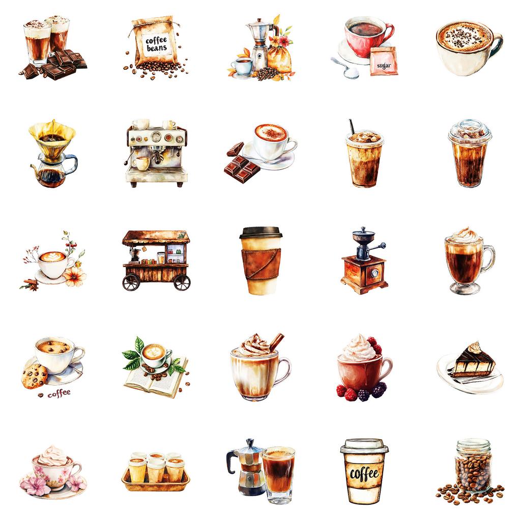 50 Coffee Themed Stickers Do Not Repeat Coffee Stickers Diy Creative Handbook Diary
