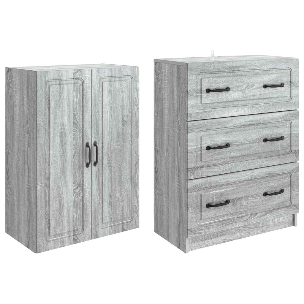 2 Piece Cabinet Set Grey Sonoma 66 x 34.5 x 87 cm Particleboard