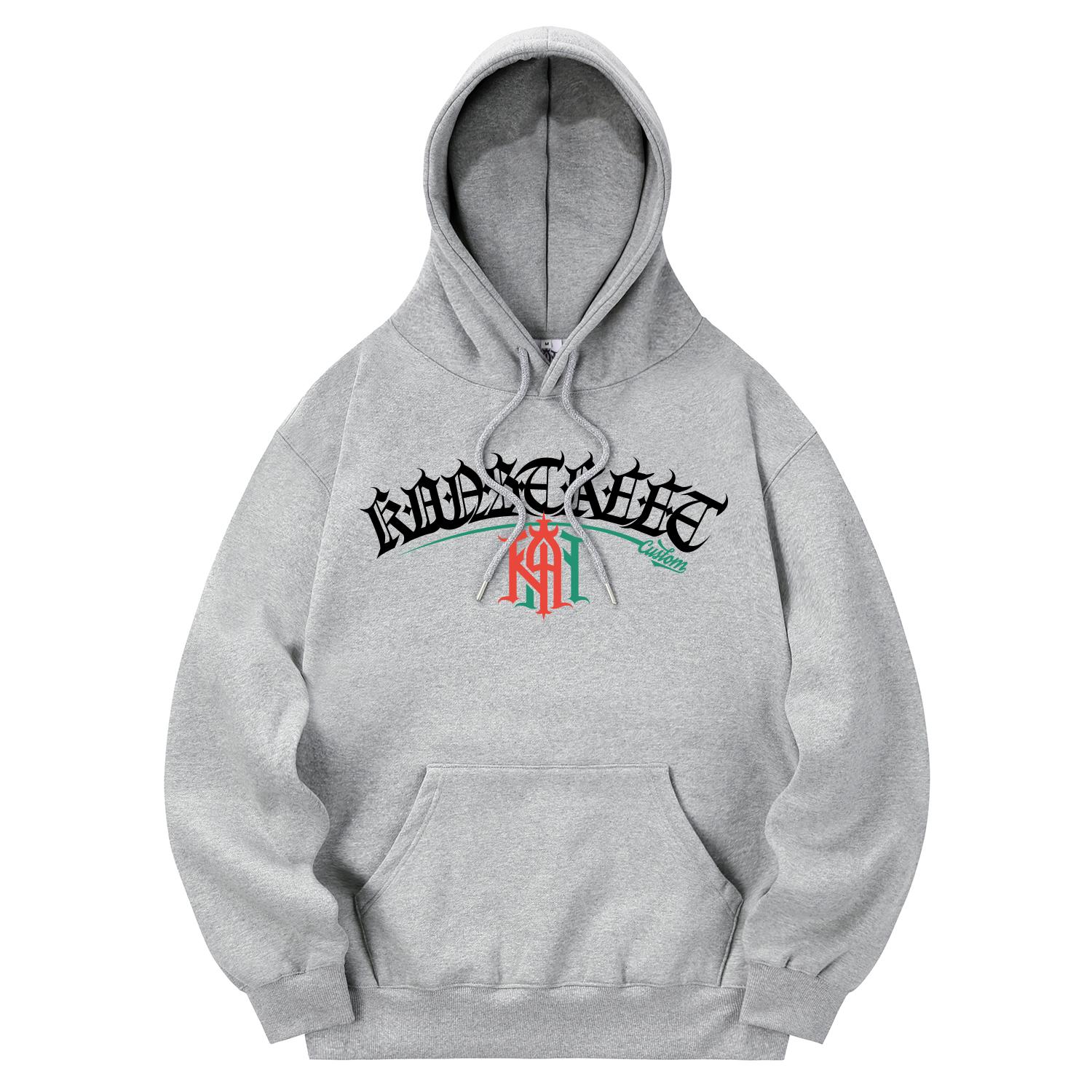 Khan 6312 Khg0160 Lettering Khan Two-Cut Fleece Hoodie - Gray L