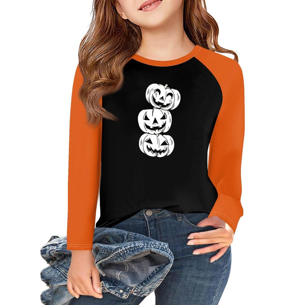 Girls Long Sleeve Halloween Day T Shirts Kids Fall Tops Crewneck Basic Tees 5-14Y