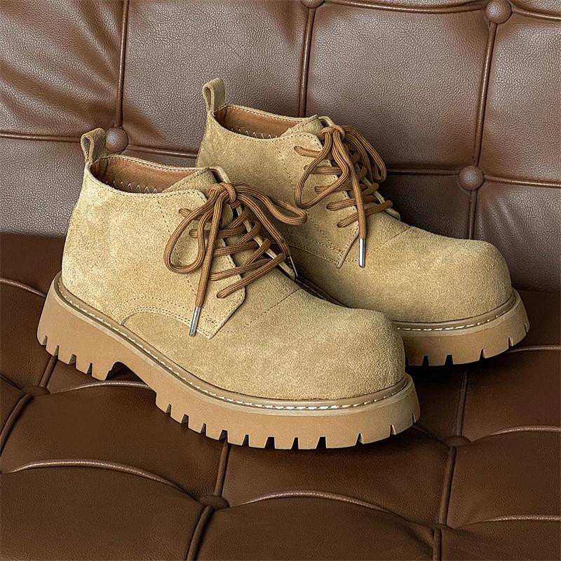 Big Round Toe Men's Casual Shoes High Quality Brown Nubuck leather Thick Bottom Fashion Show Men Leather Shoes 44 45 46