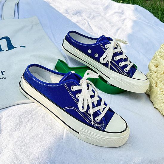 Demi-pantoufles, chaussures en toile, petites chaussures polyvalentes en tableau blanc pour étudiantes, chaussures décontractées coréennes d'été, chaussures en toile à la mode