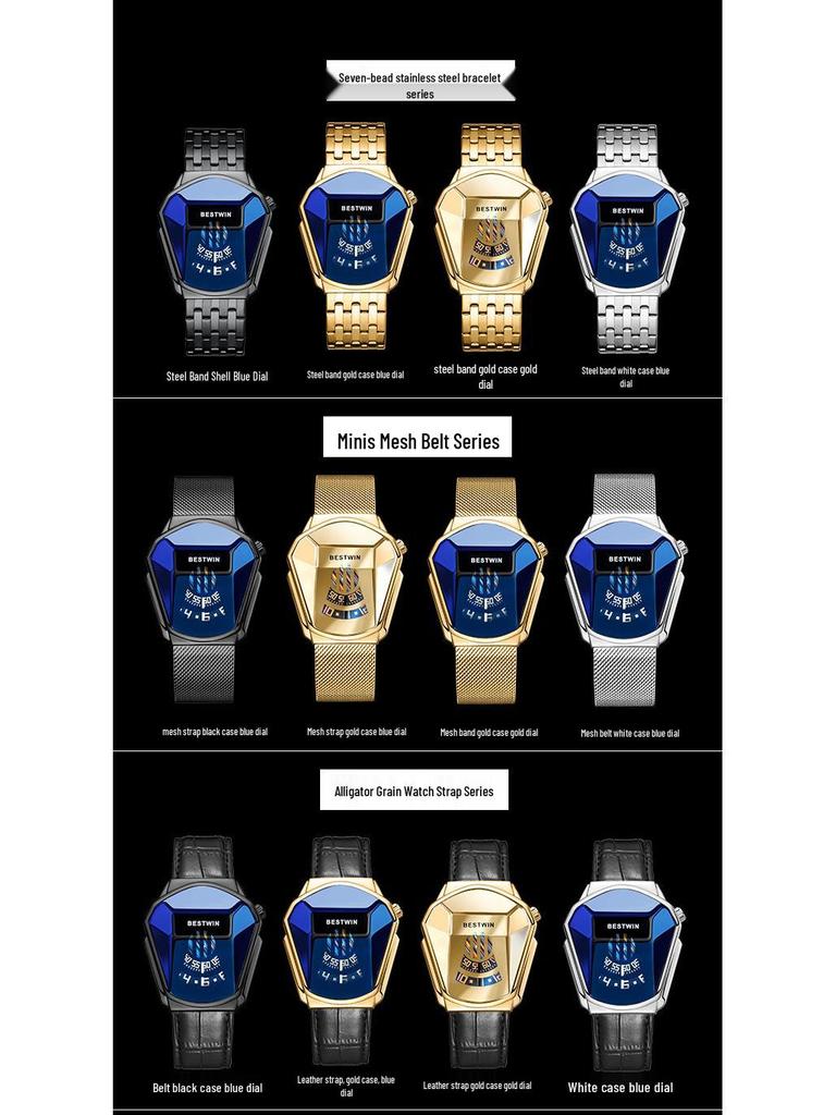 BESTWIN Diamond Alloy Quartz Watch for Men - Trendy Couple's Watch