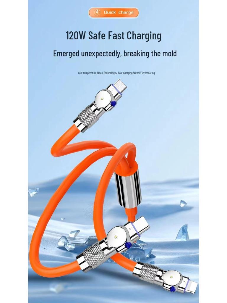 180° Rotating Zinc Alloy 3-in-1 Fast Charging Data Cable