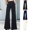 Women Long Pants Elastic High Waist Pockets Solid Color Trousers Casual Loose Fit Wide Leg Flared Pants Streetwear