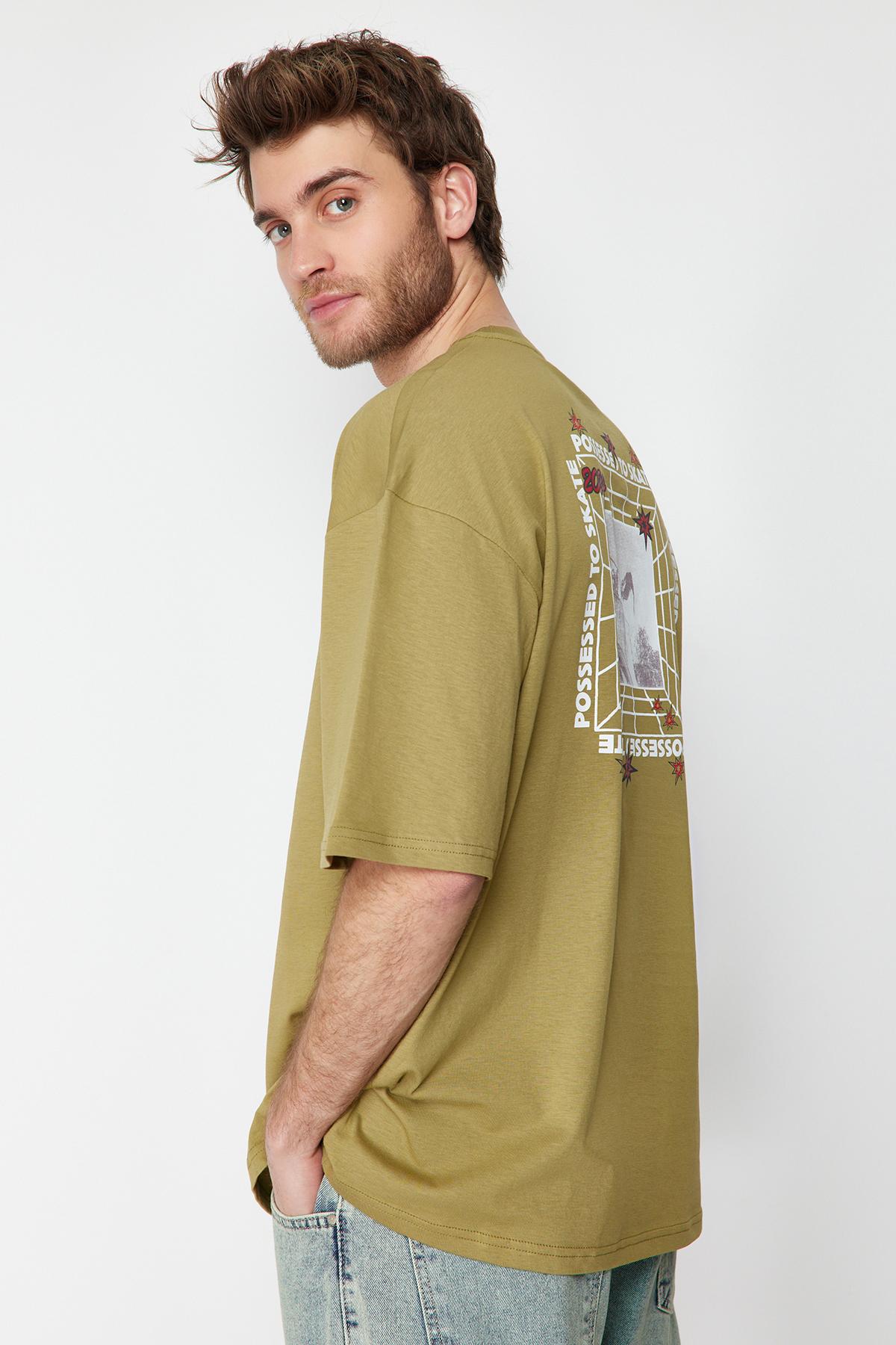 

Men s Fashion New T-Shirt Khaki Oversize Skateboard Printed 100% Cotton T-Shirt M