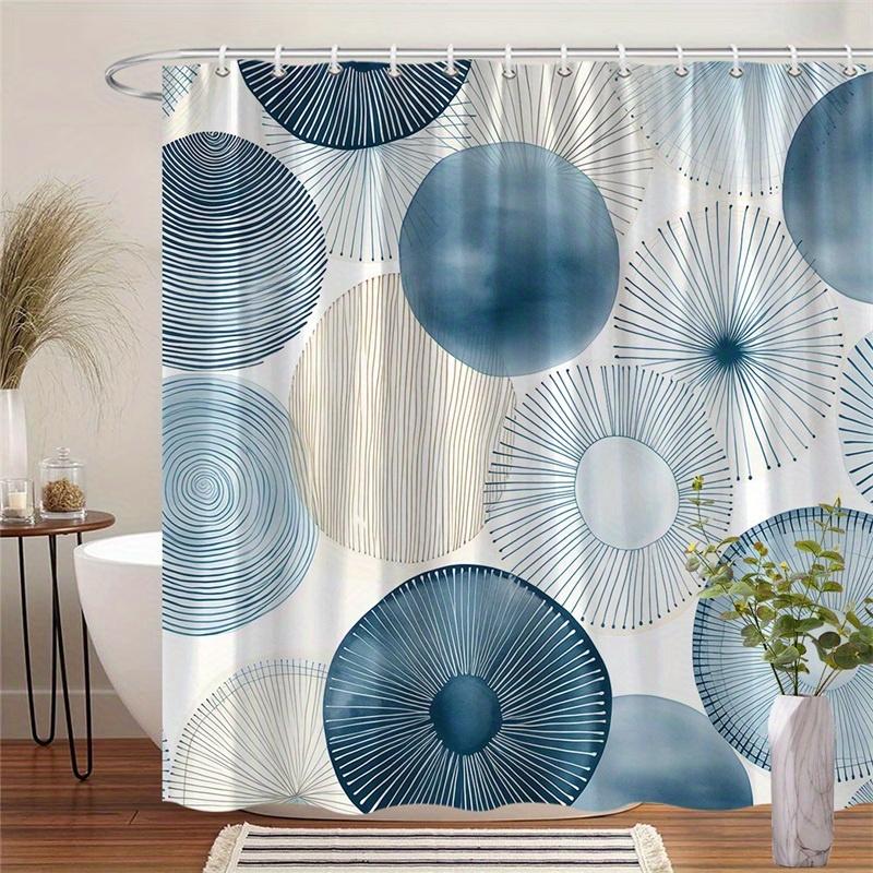 

1Pc Blue Beige Circular Pattern Shower Curtain, Machine Washable Polyester With Hooks, Suitable For Bathroom Decoration W60H190(CM)-1 Pcs