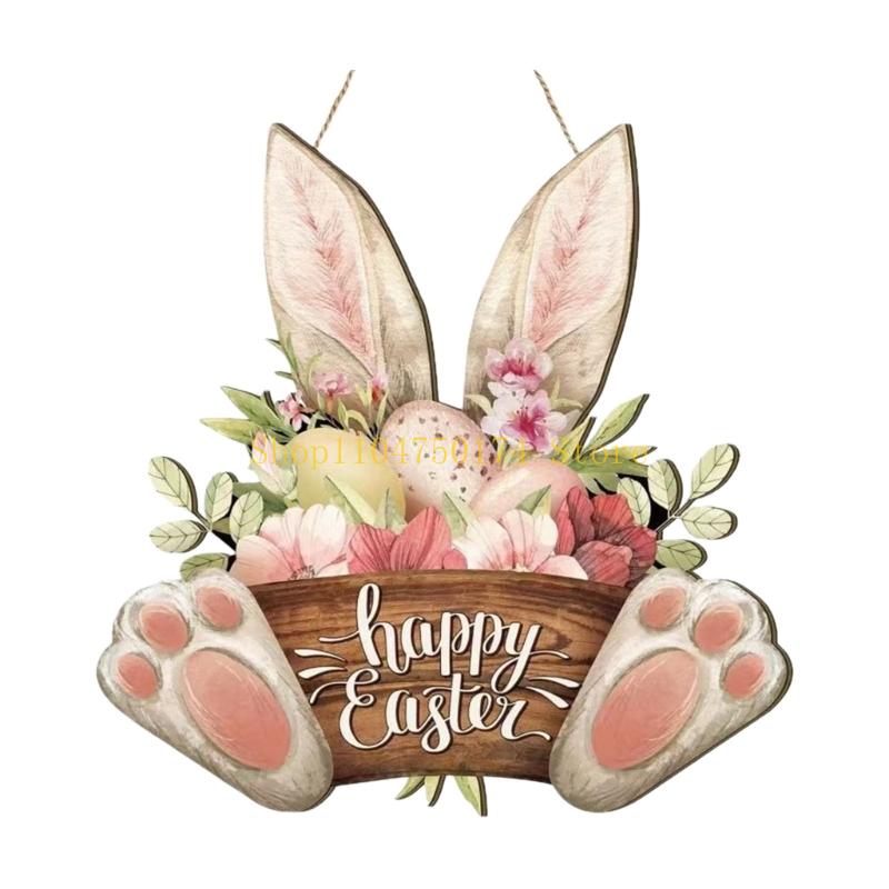 Convenient Wooden Rabbit Hanging Ornament Easy to Place for Easter Decoration top sale