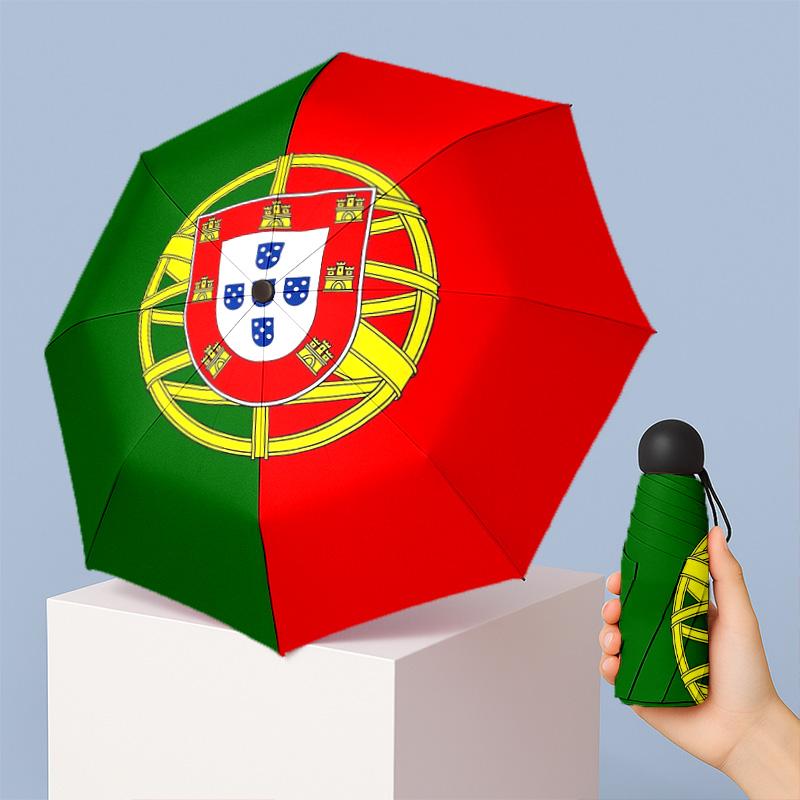 Portugal National Football Team Pattern Printed Mini 5 Folds 8 Ribs Compact Umbrella Windproof Waterproof Lightweight Portable Folding