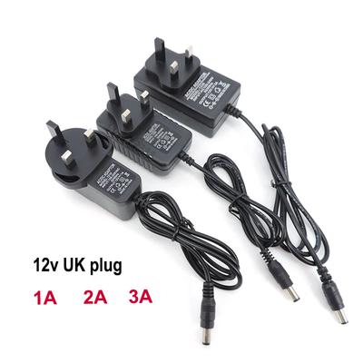 3-pinowa wtyczka UK AC 220V na DC 12V 1A 2A 3A 1000mA 2000mA Transformator Zasilacz Ładowarka Adapter 5.5x2.5mm do taśmy LED