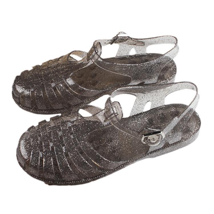 Heli Shark Summer Baotou Women's Sandals New Fashion Hollow Outer Wear Beach Women's Shoes Flat Heel Casual Flat Sandals