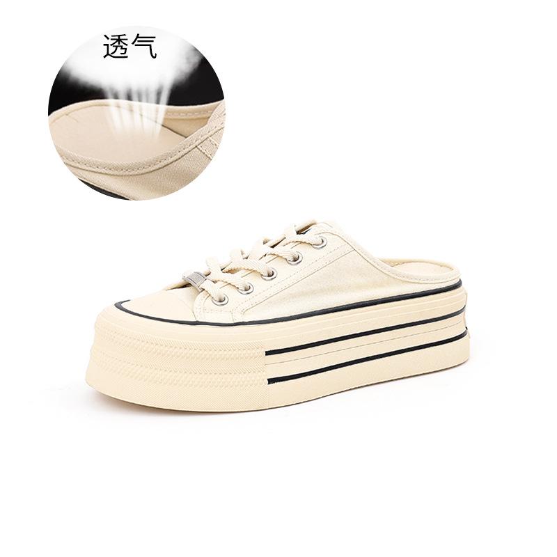 

New canvas slippers 2025 summer women s bag head slippers small fragrant style outer slippers women s fashion flat bottom sandals 35 білий