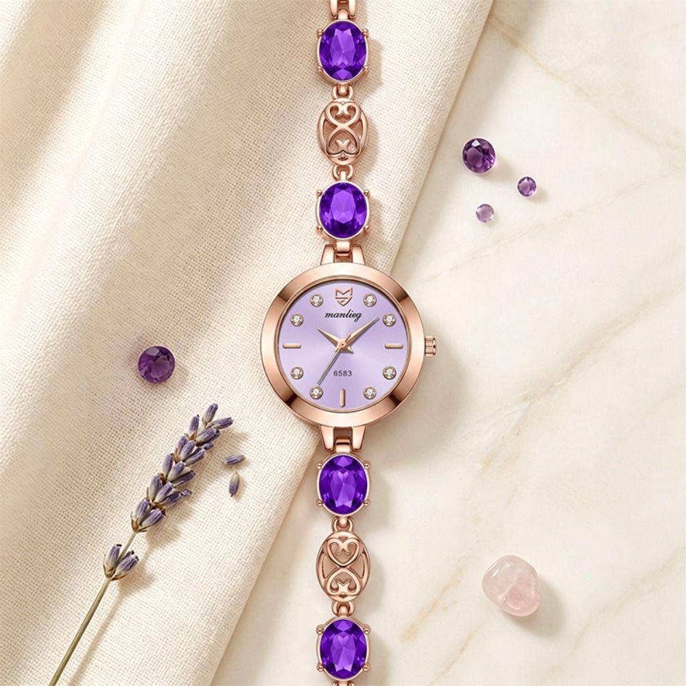 Rhinestone Rotundity Shaped Watch with Adjustable Bracelet Women Wristwatch Wrist Decoration Gift