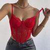 Sexy Lace Underwire Diamond Fishbone Crop Top - See-Through Bodycon Tank for Women