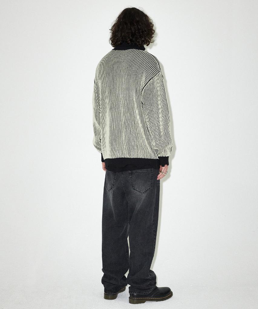 MAHAGRID Cutting Contrast Half Zip-Up Knit Ivory(Mg2Efmk641A)