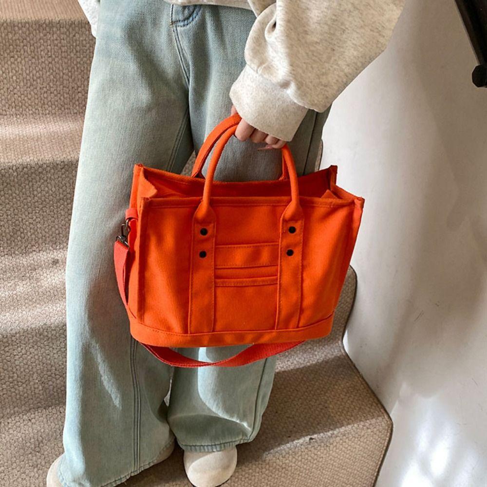 Handbag Canvas Shoulder Bag Zipper Solid Color Tote Bag Japanese Style Crossbody Bag Streetwear