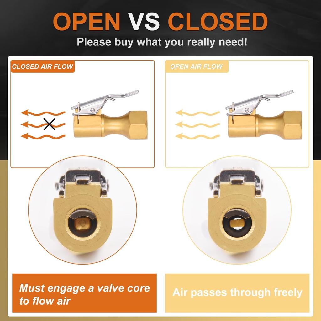 SAFELIFE Brass Air Chuck Closed Flow Tire Chuck Heavy Duty Locking Tire Inflator Chuck with Clamp