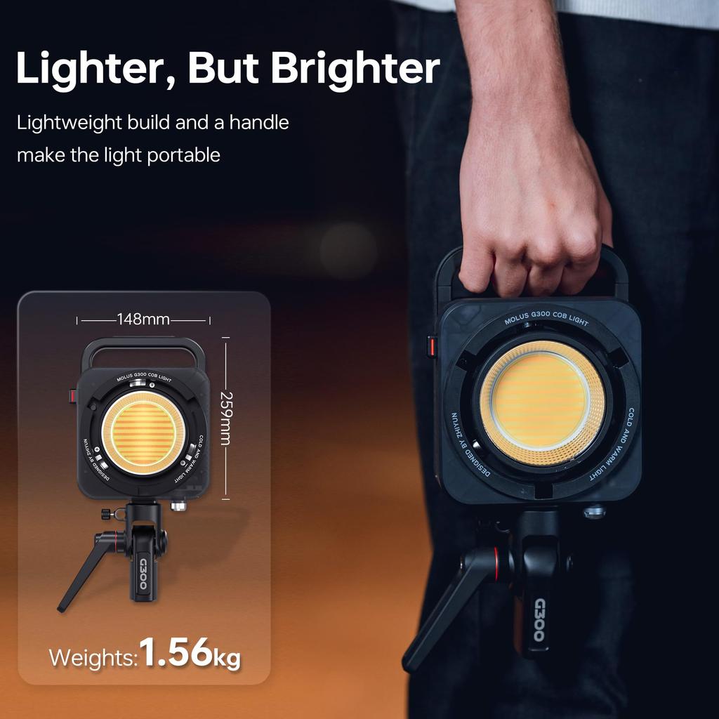 Flagship ZHIYUN MOLUS G300 300W LED Video Max 500W Photography 65100 Lux Compact Bowens Mount [Official Store] Light, Light, Bi-Color 2700K-6500K, @