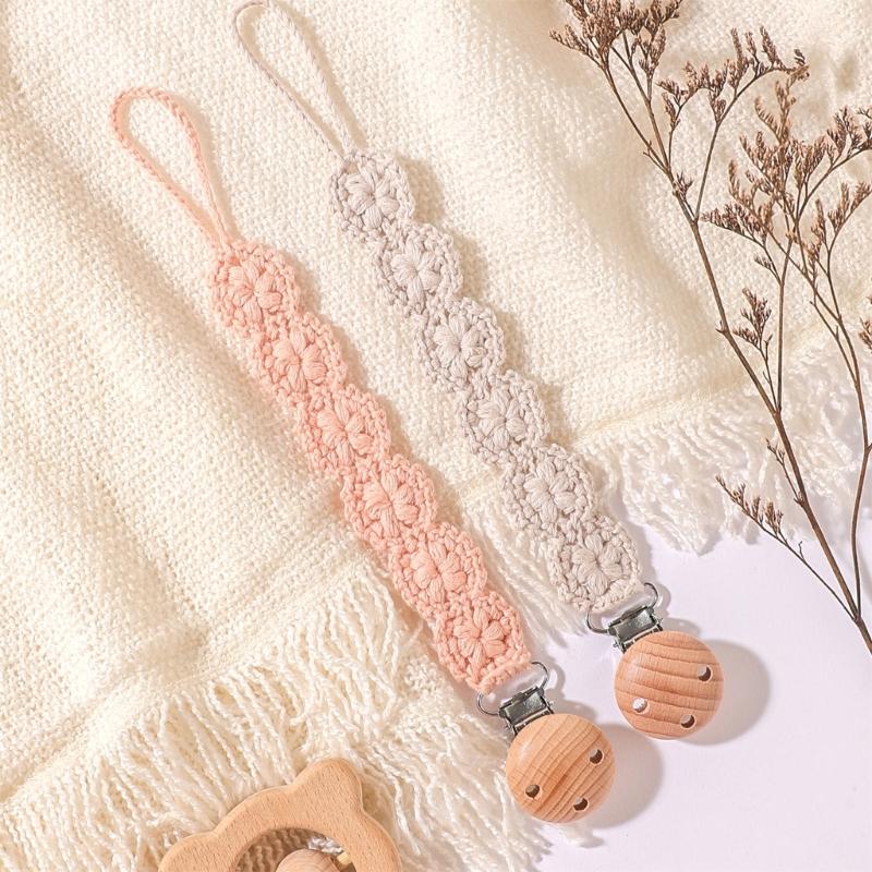 Pack of 2Pcs Handwoven Baby Pacifier Clip Chain Hand-knitting Toddler Feeding Bottle Strap Belt for Infants