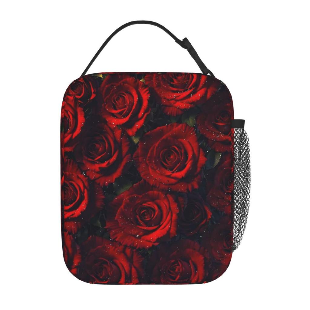 Red Rose Floral Design Insulated Lunch Bag for Women Kids Leakproof Food Boxes Thermal Lunch Box Tote