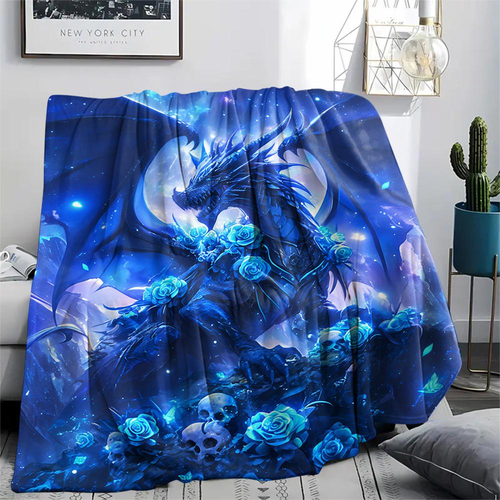 Flaneldecke mit Drachenmuster, Hohe Qualität, Bequem für alle Jahreszeiten, Heimdekoration, Wärme und Komfort, Perfekt für Weihnachtsgeschenke