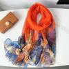 Elegant Flower Print Scarf Thin Smooth Mulberry Silk Shawl Casual Outdoor Sunscreen Windproof Scarf, Mulberry Silk, Very Light Fabric