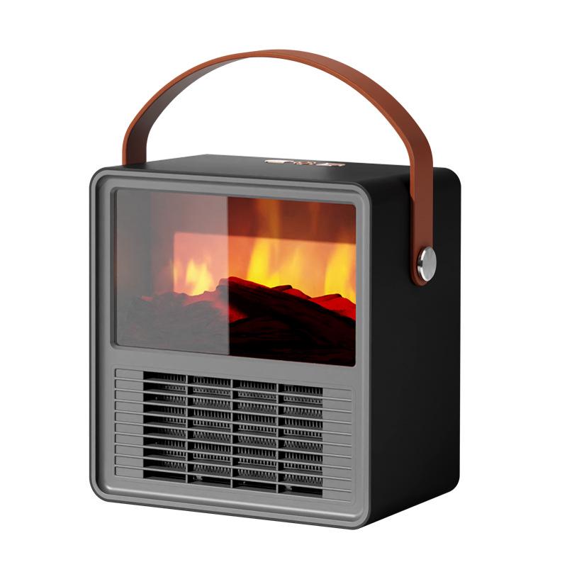 Portable Wood Grain Electric Fireplace Heater with Simulated Flame